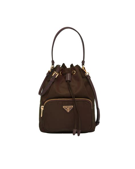 Cocoa Brown Nylon Prada Duet Bucket Shoulder Bag 